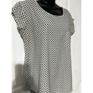 Ann Taylor Flower‎ Polka Dot Print Top Women's Crew Neck Short Sleeve Blouse L
